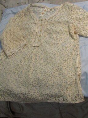 ADIVA All Floral LACE Beige Cream Colored Womans LARGE Diva BLOUSE Beach Coverup